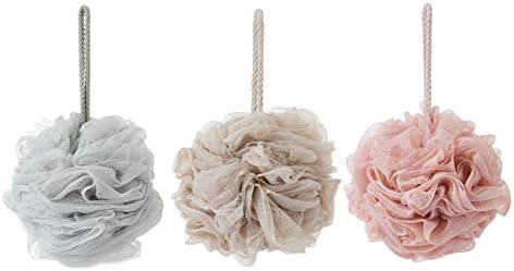 Bath Sponges, Shower Loofah for Body Exfoliation(3 pcs, Brown&Gray&Pink)