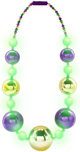 Windy City Novelties LED Light Up 44" Jumbo Mardi Gras Bead Necklace with 3 Dynamic Light Modes for Festive Fun