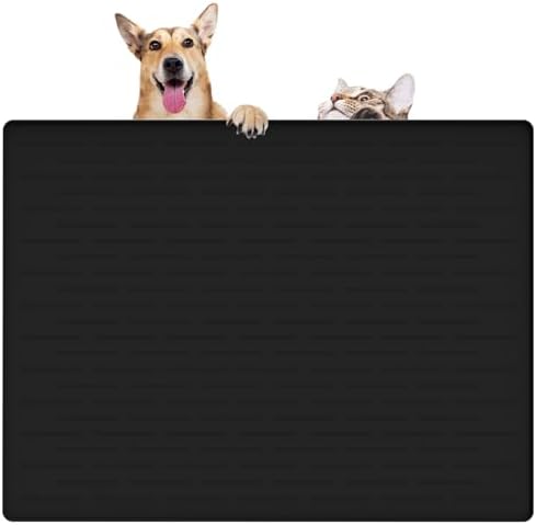 Dog Food Mat, Silicone Dog Mat for Food and Water, 32" x 24" Large Dog Feeding Mat, Waterproof Dog Cat Bowl Mat with Edges to Prevent Water Food Spills, Nonslip Pet Food Mats for Floors, Black