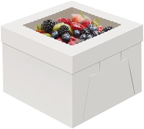 WINKIO 12x12x6 inch Cake Boxes, 4 Pack Cake Boxes with Window, White Cake Boxes 12 Inch, Disposable Bakery Boxes for Cake Cookies Pies Cupcakes Pastry