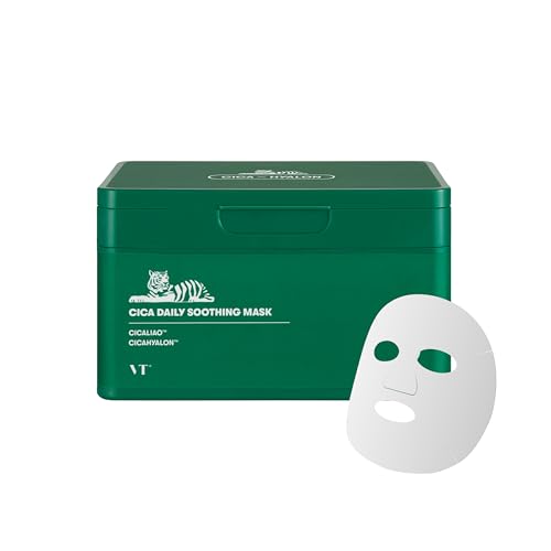 VT COSMETICS Daily Soothing Mask 30ea, Facial Sheet Mask for Moist & Hydrating, 30 Day Supply, Centella Asiatica Face Mask, Instant Calm & Glow, Korean Skincare