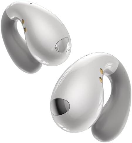 Ultra Open-Ear-Earbuds Wireless Bluetooth - Ergonomic Clip-On Earbuds, Small Bone Conduction Earbuds with Waterproof Design, Perfect Running Headphones for Sports, Fitness, and Workouts, White