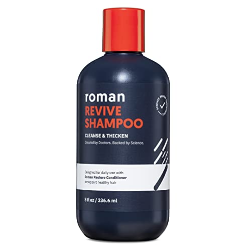 ROMAN Men's Revive Shampoo, Exfoliates & Clarifies with Peppermint, Cleanses for Thicker-Looking Hair, With Saw Palmetto, Pumpkin Seed Oil, Caffeine, Without Sulfates, Parabens, Phthalates, 8 fl oz
