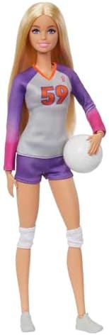Barbie Careers Fashion Doll & Accessory, Made to Move Volleyball Player Wearing Removable Uniform with Ball, 22 Bendable Joints