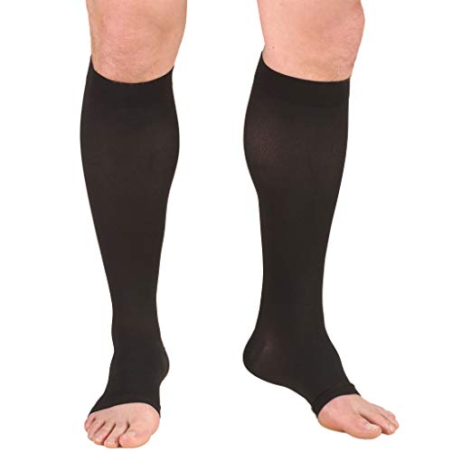 Truform 20-30 mmHg Medical Compression Stockings, Smooth Stretch Microfiber, Knee High, Open Toe, Black, 2X-Large