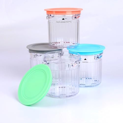 Replacement Pints Containers Compatible with Ninja Creami BREEZE NC100/NC201 - BPA-Free (4 Pack - Blue, Pink, Green, Yellow)