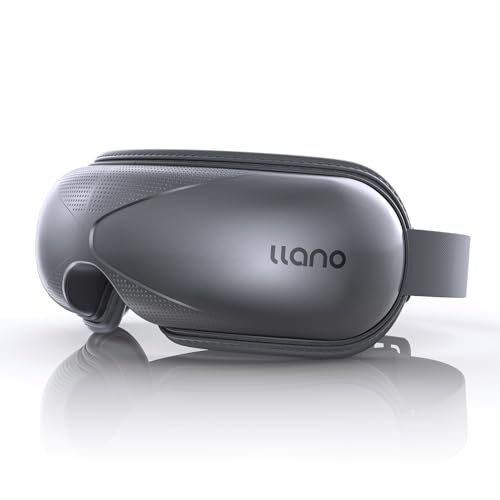 llano Eye Massager with Heat, Portable Eye Massage with Bluetooth Music, Smart Eye Mask Massager Sleep Mask Foldable Face Massager for Migraine Relax Dark Circles Dry Eyes, Ideal Gift (Gray)