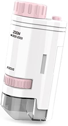2 in 1 Portable Microscope with Base for Desktop 200X Pocket Microscope Microscope with LED Light for Kids Students, Pink