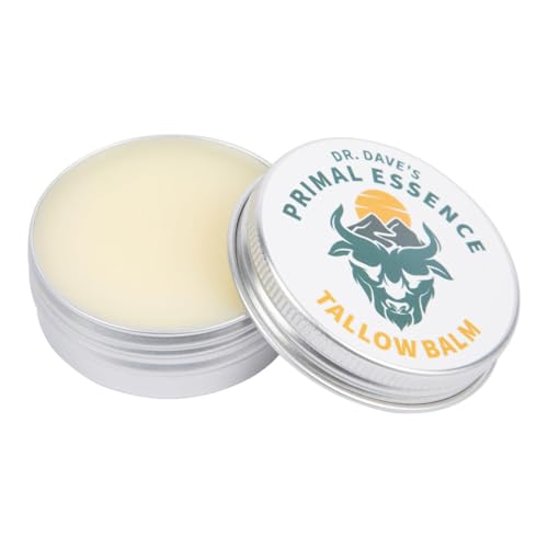 Dr. Dave's Primal Essence Grass Fed Beef Tallow for Skin - Tallow Balm with Shea Butter, Organic Jojoba Oil, Honey, Beeswax - Face and Body Moisturizer - Lavender and Lemon - 1 oz