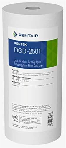 Pentair Pentek DGD-2501 Big Blue Water Filter, 10-Inch Whole House Sediment Filter Cartridge Replacement, Dual-Gradient Density Spun Polypropylene, 10" x 4.5", 1 Micron, Pack of 1