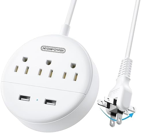 NTONPOWER 2 Prong Power Strip, 1875W/15A, 180° Rotating Plug, Two Prong Power Strip, 2 Prong to 3 Prong Outlet Adapter, 3 Outlets 2 USB, Extension Cord 6 feet, Ideal for Old House