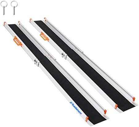 Ruedamann Portable Wheelchair Ramp, 7FT Adjustable Aluminum Ramp for Home, 600lbs Capacity,Telescoping Non-Skid Surface Wheel Chair Ramp for Home, Stairs, Steps