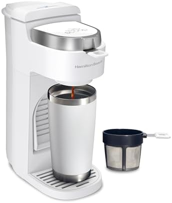 Hamilton Beach 47621 The Scoop Single Serve Coffee Maker & Fast Grounds Brewer for 8-14oz. Cups, Brews in Minutes, Next Gen, White
