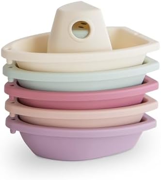 mushie Stackable Bath Boats Toy (Petal) | Floating Bathtub Toys for Baby & Toddler, Set of 5 | Made in Denmark