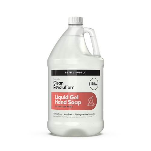Clean Revolution Liquid Gel Hand Soap, Silky Rich Liquid, Quick Lather, Fast Rinsing, Contains Real Essential Oils (Geranium Mint) 128 Fl Oz