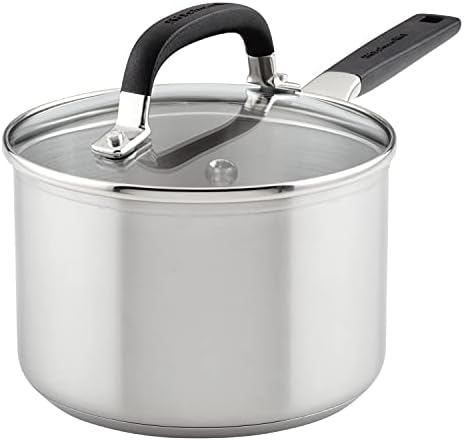 KitchenAid Stainless Steel Saucepan with Measuring Marks and Lid, 2 Quart, Brushed Stainless Steel