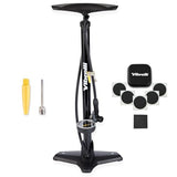 VIBRELLI Bike Floor Pump with Gauge & Puncture Kit - 160 PSI - Presta Valve Bike Pump Switches to Schrader - High Pressure Bicycle Pump,Black & Multi Tool 19 Black Midnight Edition