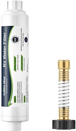 Future Way RV Water Filter with Flexible Hose Protector, Reduces Odors, Sediments and Bad Taste, Ideal for RVs, Campers and Travel Trailers, Certified & KDF Technology