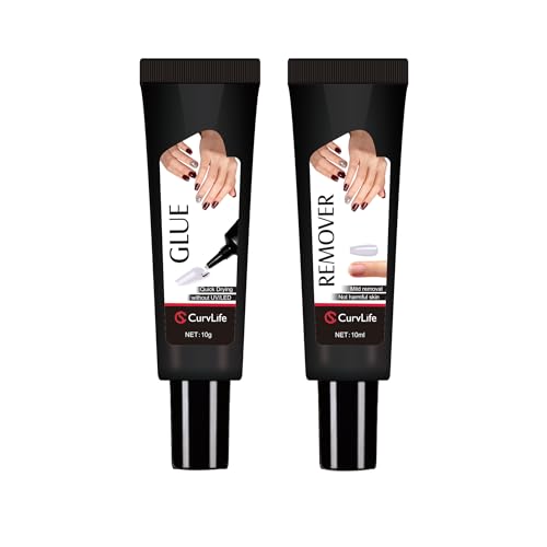 Newly Upgraded Quick Drying 10g Semi Solid Nail Glue with 10ml Remover for Press On Nails Tips No Need for UV Lamp Long Lasting Fake Acrylic Nails Kit Glue Gel