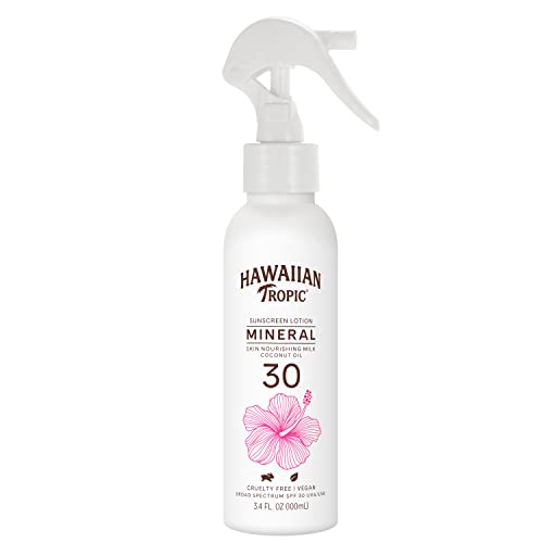 Hawaiian Tropic Mineral Skin Nourishing Milk Sunscreen Spray Lotion SPF 30, 3.4oz | Sun Milk, Zinc Oxide Mineral Sunblock, Oxybenzone Free, Travel Size