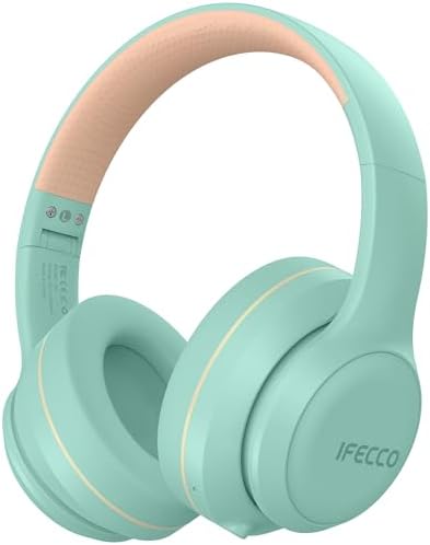 IFECCO Wireless Headphones Over Ear,Bluetooth Noise Canceling Headphones with Microphone,Foldable HiFi Stereo Bluetooth Headset with Soft Protein Earpads for Travel,Home,Office (Green)
