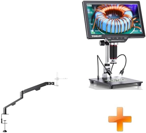 TOMLOV AM06 Flexible Arm Digital Microscope Stand, Lightweight Adjustable Mic Desk Mount Stand with Cable Management+DM202