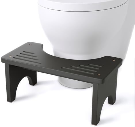 Black Toilet Stool Squat Adult, Natural Bamboo Wood Poop Stool for Adults, Bathroom Squatting Potty with Non-Slip Features, Portable Pooping Foot Step Stools