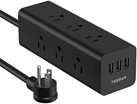 TESSAN Power Strip Surge Protector, Flat Plug Extension Cord with 9 AC Outlets and 3 USB Ports, 6.5 FT Power Cord 15A 1875W, Desk Charging Station for Home, Office, Dorm Essentials, Black