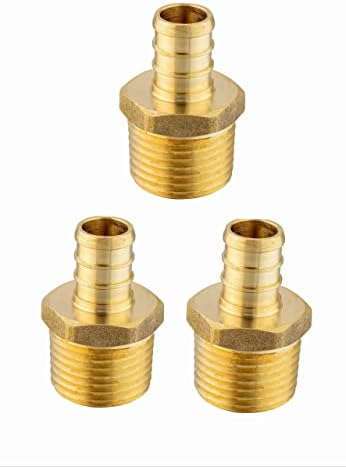 (Pack of 3) EFIELD Pex 3/4 Inch x 3/4 Inch NPT Male Adapter Brass Crimp Fitting ()