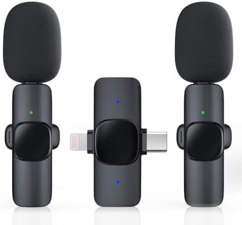 2 Pack Wireless Lavalier Microphone for iPhone/Android Phone, USB C Wireless Lav Mic, 4 Pickup Modes, Noise Cancellation, Mini Lapel Mic for Video Recording Podcast YouTube TikTok
