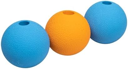 Amazon Basics Dog Toys, Interactive Supreme Rubber Balls, (Pack of 3), 2.5 inch, Blue, Orange