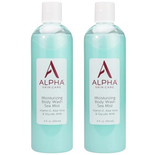 Alpha Skin Care Moisturizing Body Wash, Anti-Aging Formula, Glycolic AHA, Vitamin E & Aloe Vera, Conditions & Soothes, All Skin Types, 12 Fl Oz, 2 Pack