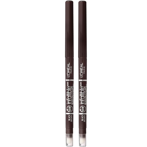 L’Oréal Paris Makeup Infallible Never Fail Original Mechanical Pencil Eyeliner with Built in Sharpener, Black Brown, 0.008 oz., 2 Count