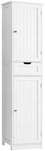 Iwell Tall Bathroom Storage Cabinet, Bathroom Cabinet with 2 Doors & 1 Drawer, Storage Cabinet with Adjustable Shelves, Linen Cabinet, Floor Cabinet for Bathroom, Living Room, Home Office, White