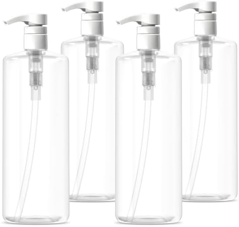 Bar5F Pump Bottle (4-Pack 32-Ounce 1-Liter) Empty for Shampoo Conditioner Body Wash Lotion BPA-Free Crystal-Clear