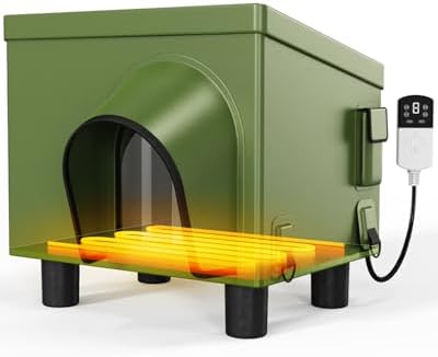 Heated Cat House Weatherproof for Outside - Winter Waterproof Insulated Warm Feral Shelters - Timing & Temp Adjustable - Elevated Cathouse Covered Animal Hut Home