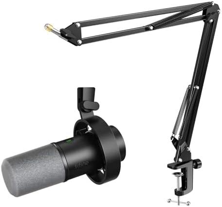 FIFINE Dynamic Microphone and Suspension Scissor Mic Stand Kit, XLR/USB Podcast PC Mic with Mute, Volume Control for Recording, Boom Arm Stand Set with Heavy Duty Clamp for Voice-Over (K688+CS1)