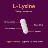 BESTVITE L-Lysine 500mg per Capsule (240 Vegetarian Capsules) - No Stearates - No Fillers - No Flow Agents - Vegan - Non GMO - Gluten Free - No Stearic Acid - No Dicalcium Phosphate
