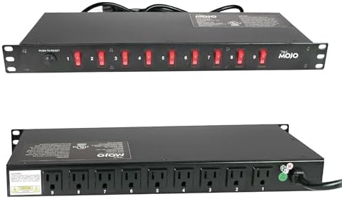 9-Outlet Rack Mount Overloading Protection Circuit Breaker PDU Power Strip with Individual Switch 6ft Cord for IT and Network Racks and Cabinets