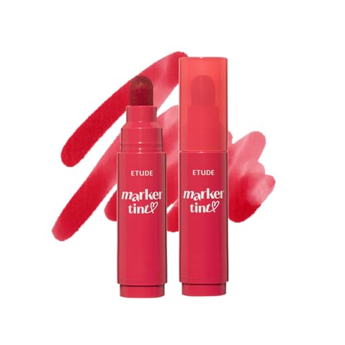 ETUDE Dear Darling Marker Tint #1 Raspberry Pop | Hydrating & Long Lasting Lip Stain | High Pigmented Lip Maker with Easy Drawing Tip | Korean Daily Lip Tint, Korean Makeup, Kbeauty, Perfect for Gift