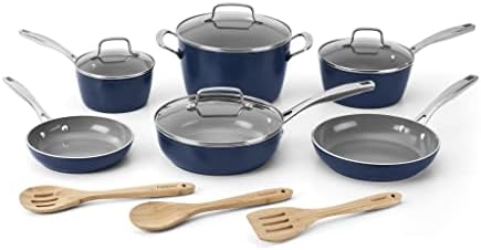 13 Piece Nonstick Cookware Set by Cuisinart, GreenChef Ceramica XT, Blue, 53G-13NV