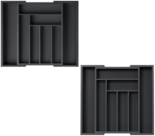 Pipishell Bamboo Expandable Drawer Organizer Black Two sizes options