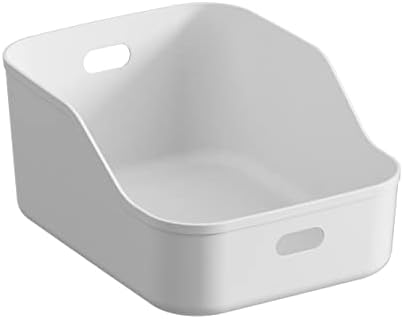 White Plastic Bins/Storage Organizers - Pantry Baskets, Bins for Shelves, Organizer and Storage for Bathroom, Bedrooms, Kitchens and More - Large Size (1 Pack)