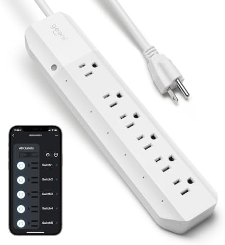 Geeni Smart Surge Protector 6-Outlet Power Strip – Wi-Fi Enabled with Voice Control (Alexa, Google Assistant), Energy Monitoring, Surge Protection, 3ft Extension Cord, Remote Access