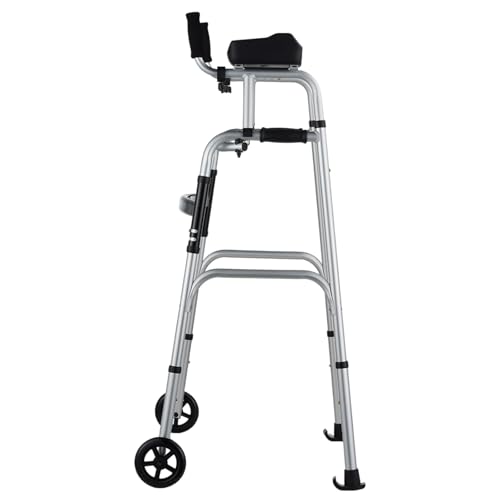 VEVOR 2 in 1 Folding Walker & Removable Armrests, Height Adjustable Foldable Walker with 5" Solid Wheels, Lightweight Aluminum | Front Wheeled Mobility Aid for Elderly Handicapped Disabled, 450 Pounds