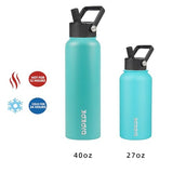 BJPKPK Insulated Water Bottles with Straw Lid, 40oz Stainless Steel Water Bottles with 3 Lids, Large Metal Water Bottle, BPA Free Leakproof Thermos Water Bottle for Sports & Gym- Turquoise