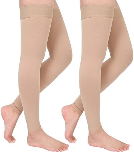 GODORIO 2Pairs 20-30mmHg Thigh High Compression Stockings, Thigh High Compression Socks for Women, Medical Compression Stockings for Varicose Veins, Swelling, Pregnant, Teacher, Doctor