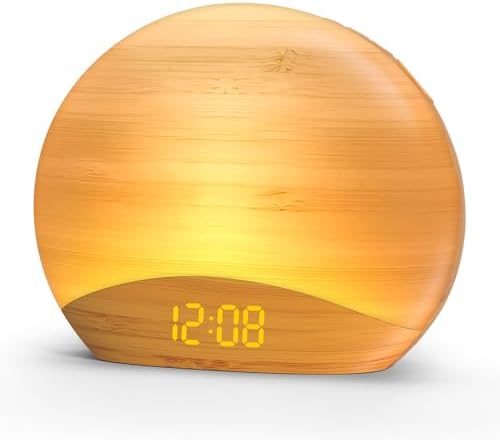 REACHER Clock Radio, Sunrise Alarm Clock with Bluetooth Speaker, Gradual Wake Up Light, Digital Dimmable Clock, Bedside Lamps, 8 Color Night Lights, Home Decor, Clock Radios for Bedroom, Adult, Kid