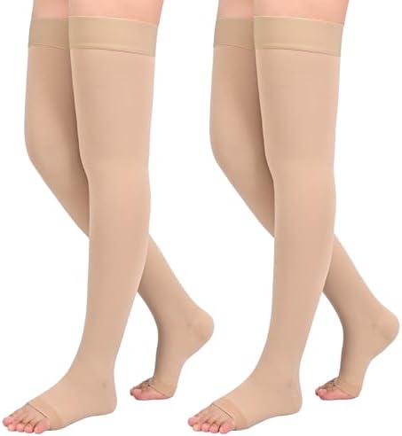 2Pairs Ktinnead 20-30mmHg Thigh High Compression Stockings for Women, Thigh High Compression Socks, Medical Compression Stockings for Pregnant, Teacher, Doctor, Varicose Veins, Swelling, lymphedema