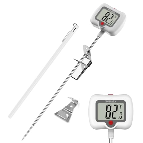 BOMATA 8" Long Probe Candy Thermometer with Pot Clip, Rotating Display, High Accuracy Instant Read Digital Thermometer for Candles, Liquids, Cooking, Grilling and More… White